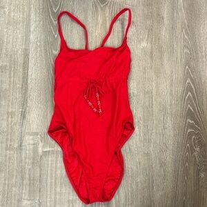 NWT Girl Star Red One-Piece Swimsuit With Beading